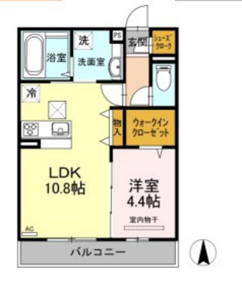 ヴェルドミールB棟(1LDK/1階)の間取り写真