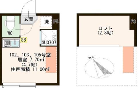 ハーモニーシャンテ(ワンルーム/1階)の間取り写真