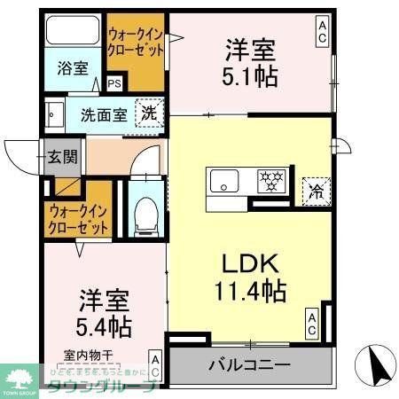 前原東2丁目PJ Dーセアリス前原東(2LDK/2階)の間取り写真