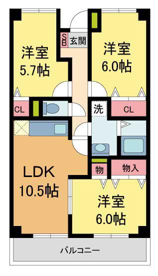 グランドゥール・ツカ(3LDK/1階)の間取り写真