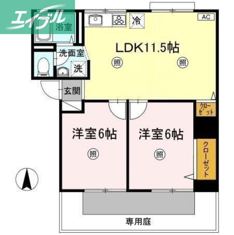 グレースハイツ B棟(2LDK/1階)の間取り写真