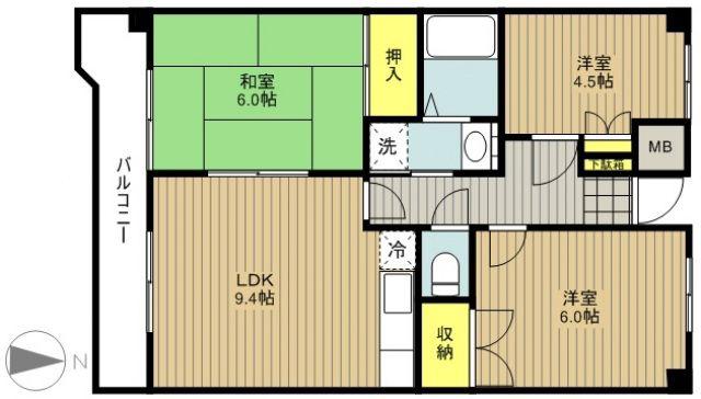 グランパレス堀口(3LDK/7階)の間取り写真