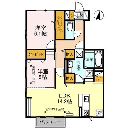 アプリコーゼ山室(2LDK/1階)の間取り写真