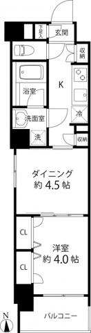 DUOSTAGE白金高輪(1DK/1階)の間取り写真
