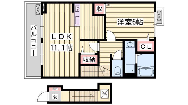 アンソレイエ飾磨 II番館(1LDK/2階)の間取り写真