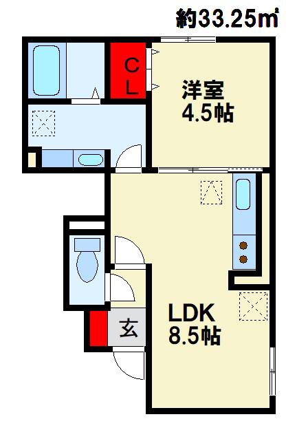 F・フィールド若園(1LDK/1階)の間取り写真