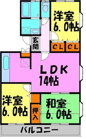 アンシャンテ川西(3LDK/2階)の間取り写真