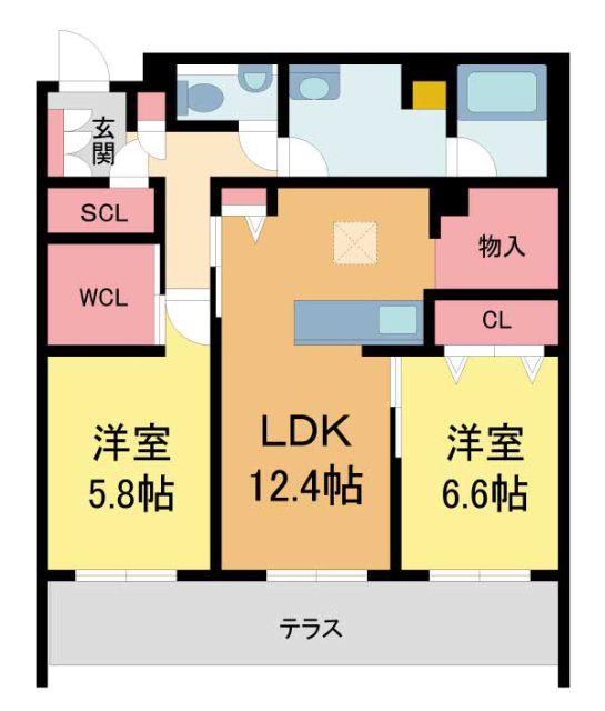 CELFENA宝塚・川面 HAUTDOGAMME(2LDK/1階)の間取り写真