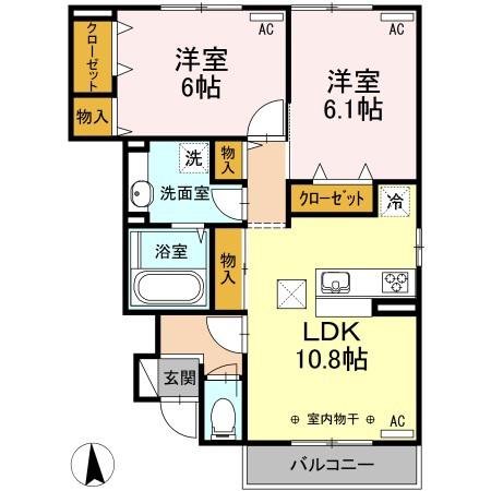 ルピーノ B(2LDK/1階)の間取り写真