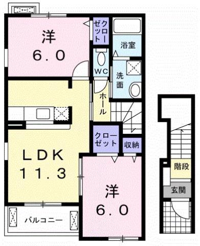 グレースガーデン B(2LDK/2階)の間取り写真