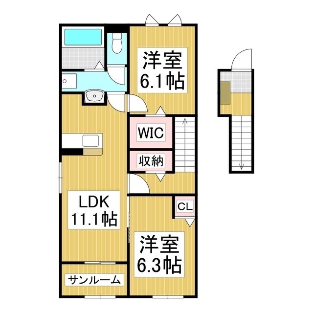 カーサ ラルゴ(2LDK/2階)の間取り写真