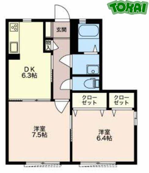 グランデール泉 D棟(2DK/1階)の間取り写真