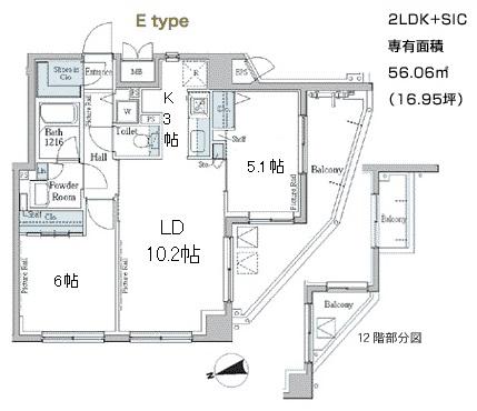 パークアクシス御徒町(2LDK/12階)の間取り写真