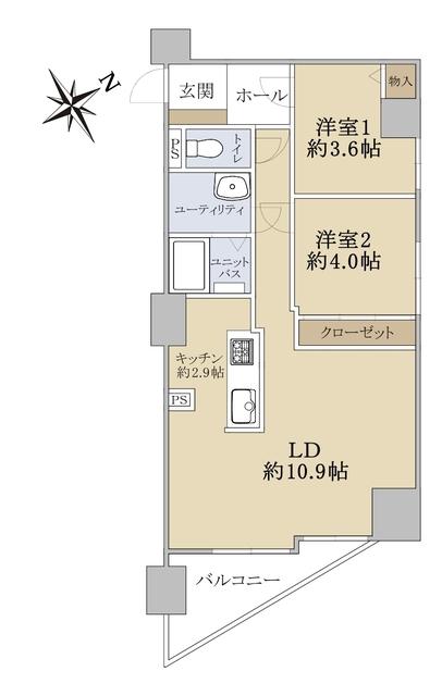 セザール琴似二条(2LDK/4階)の間取り写真
