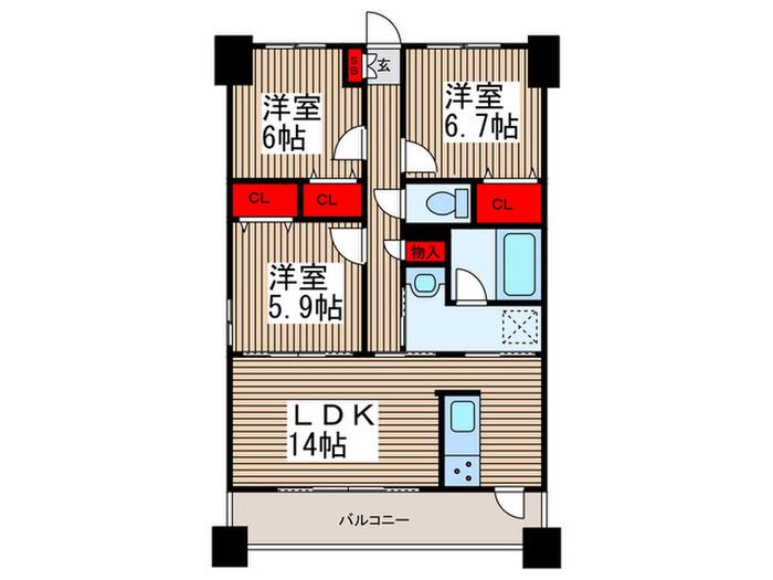 ロイヤルメドゥ北戸田(3LDK/4階)の間取り写真
