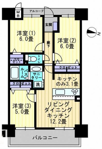 アルファライフ松島公園II(3LDK/4階)の間取り写真