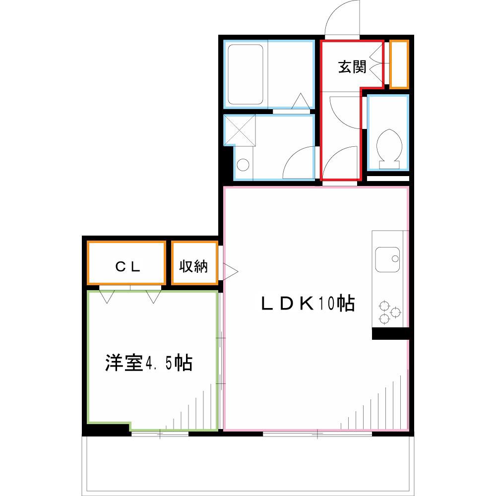 グリーンパーク武蔵境(1LDK/1階)の間取り写真
