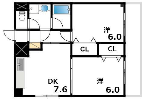 サイレンスⅠ(2DK/3階)の間取り写真