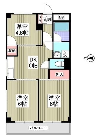 ニューオカダパールマンション(3DK/2階)の間取り写真