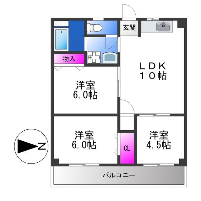 グローハイツ瓜破(3LDK/4階)の間取り写真