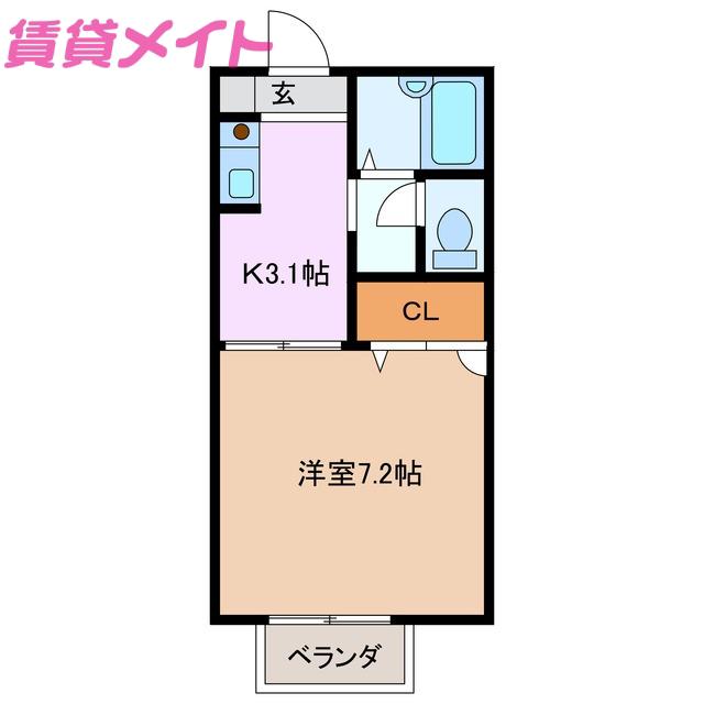 ウィンディー南楠 A棟(1K/2階)の間取り写真