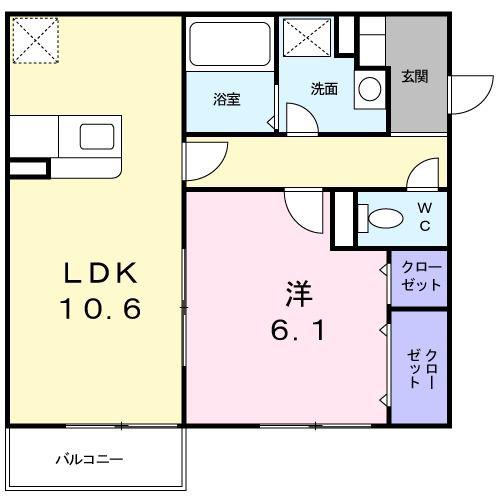 ドミール大浜坂(1LDK/2階)の間取り写真