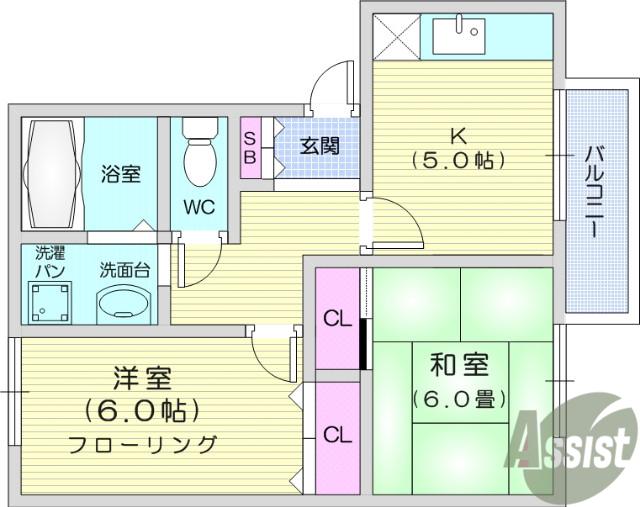 レジデンス愛子(2K/2階)の間取り写真