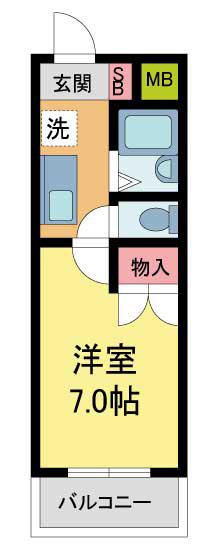 ソレイユ西宮(1K/3階)の間取り写真