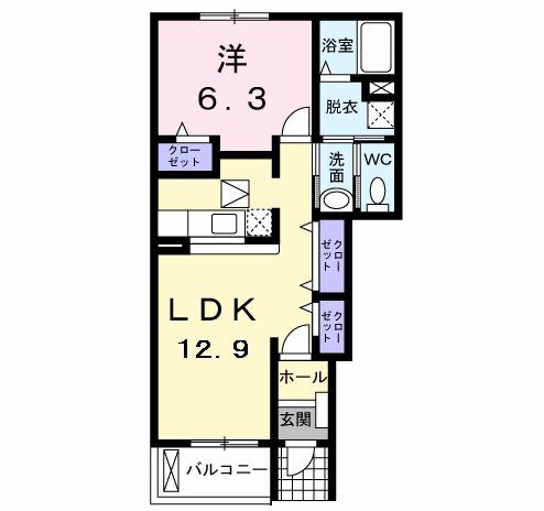 グランシュー(1LDK/1階)の間取り写真