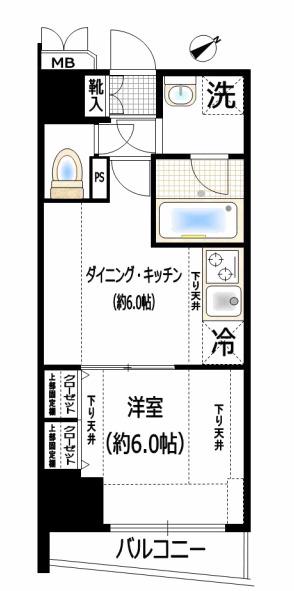 エステムプラザ市谷外濠公園(1DK/2階)の間取り写真