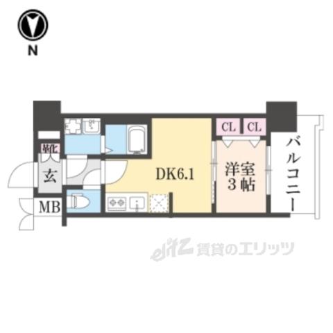 プレサンスTHE KYOTO 新町通(1DK/10階)の間取り写真