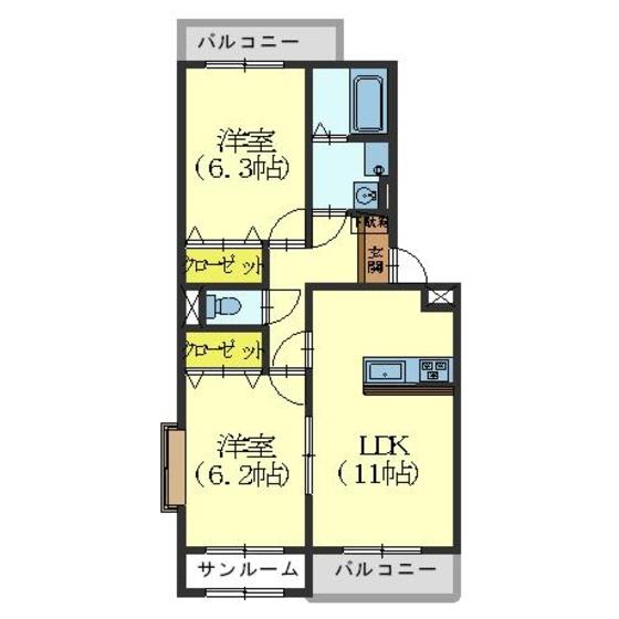 エルシー奥田(2LDK/1階)の間取り写真