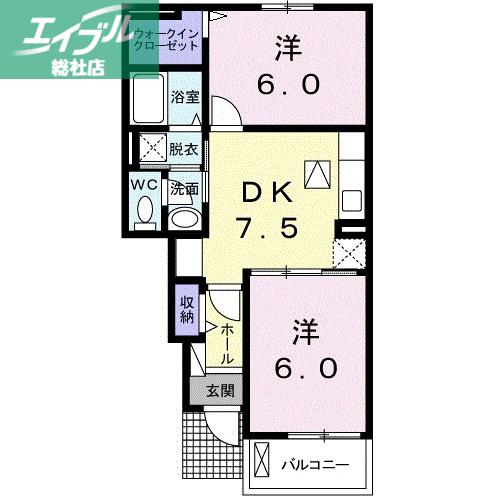 ラ・セレーノ(2DK/1階)の間取り写真