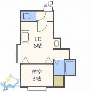 ウインドミル西町北(1DK/2階)の間取り写真
