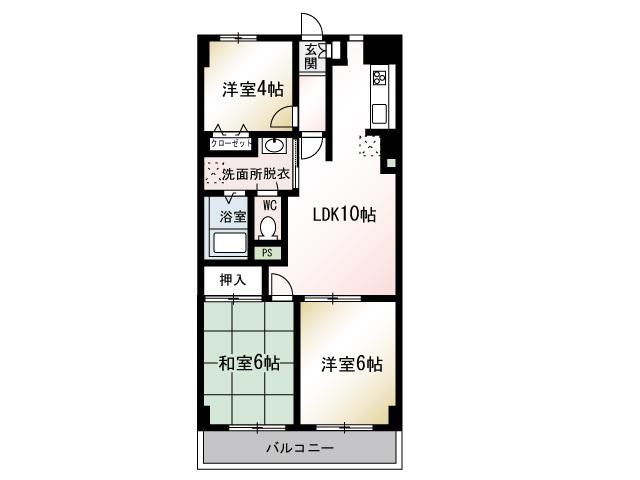 江田ハウス(3LDK/3階)の間取り写真