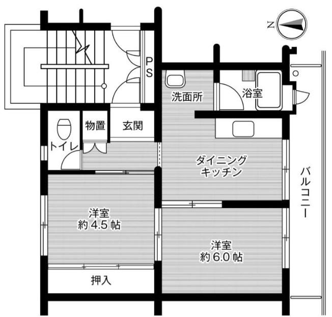 ビレッジハウス櫛引(2DK/5階)の間取り写真