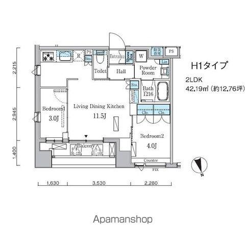 プライマル中央MINATO(2LDK/8階)の間取り写真