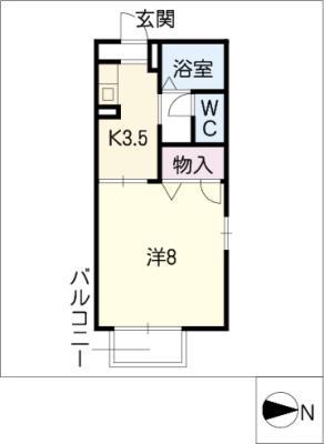 スカイコート佐脇原(1K/2階)の間取り写真