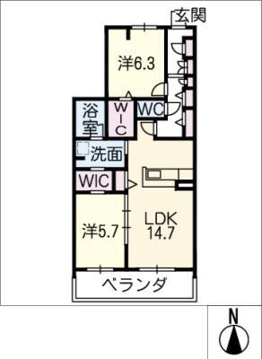シャーメゾンステージ豊橋(2LDK/2階)の間取り写真