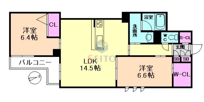 SHAMAISON GRACE(2LDK/3階)の間取り写真