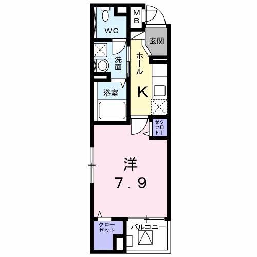 ゴールデン ソレイル(1K/1階)の間取り写真