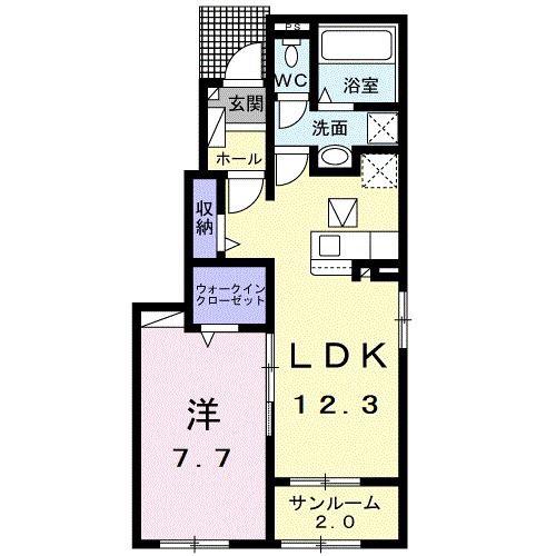 パライーソ(1LDK/1階)の間取り写真