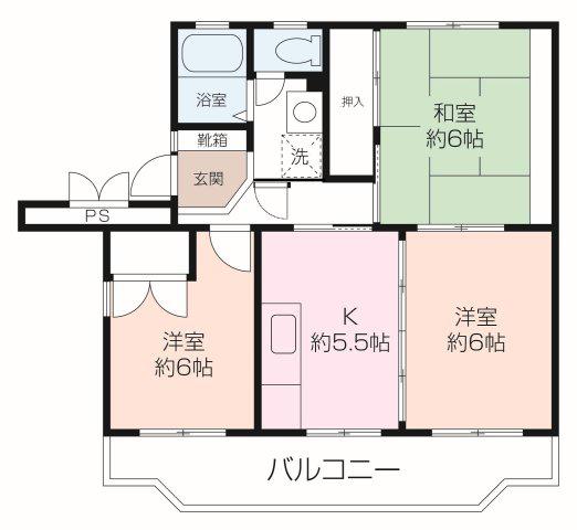 マモール北久里浜A棟(3DK/3階)の間取り写真