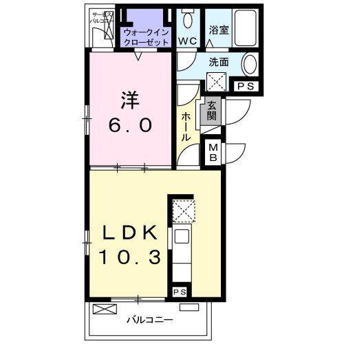 グランテラス B(1LDK/2階)の間取り写真
