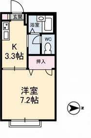 ヴィラージュゆきA(1K/1階)の間取り写真
