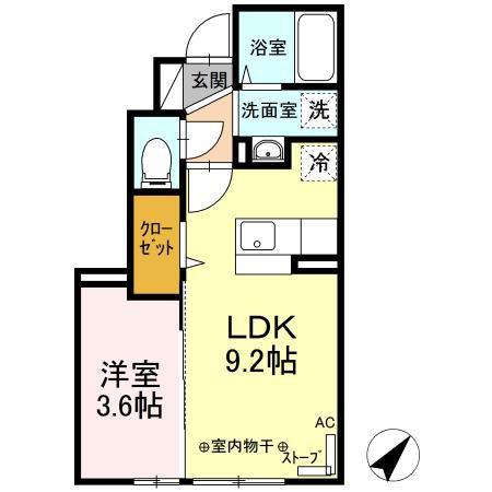 セジュールKV(1LDK/1階)の間取り写真