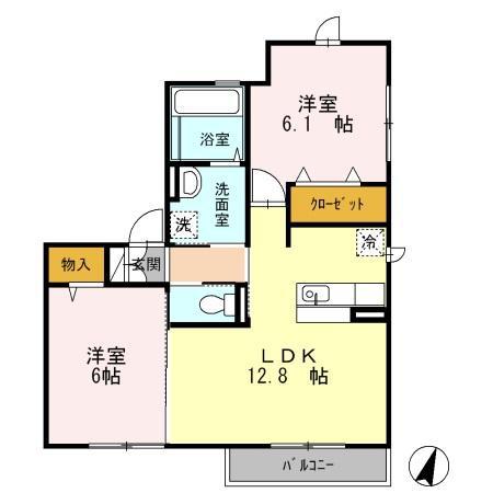 デラッセ真美ヶ丘(2LDK/2階)の間取り写真