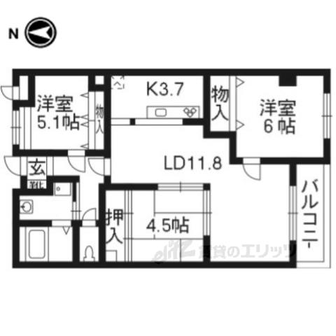 TAMS COURT(3LDK/3階)の間取り写真