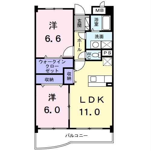 ラフィネタウン丸山東(2LDK/3階)の間取り写真