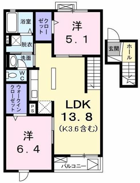サンリット スクエア(2LDK/4階)の間取り写真